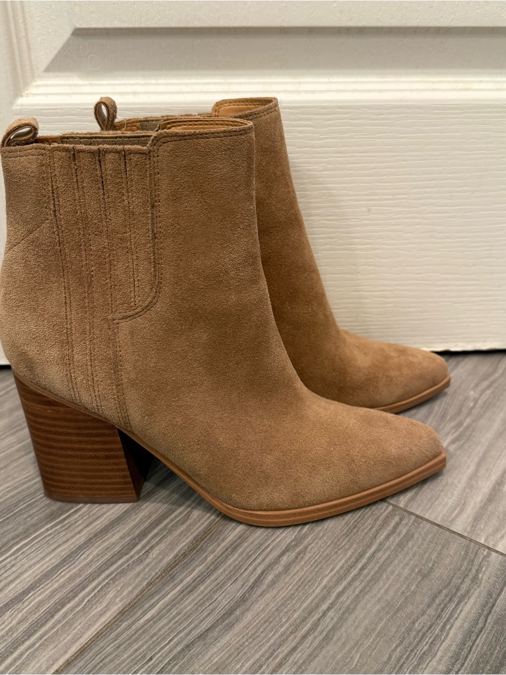 Marc Fisher Tan Suede Block Heel Ankle Booties